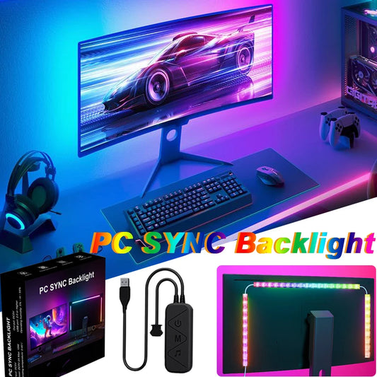 RGBIC PC SYNC Backlight Smart Gaming Computer Monitor Screen SYNC Light Strip Holiday Ambient Light Decor with DIY Color Modes